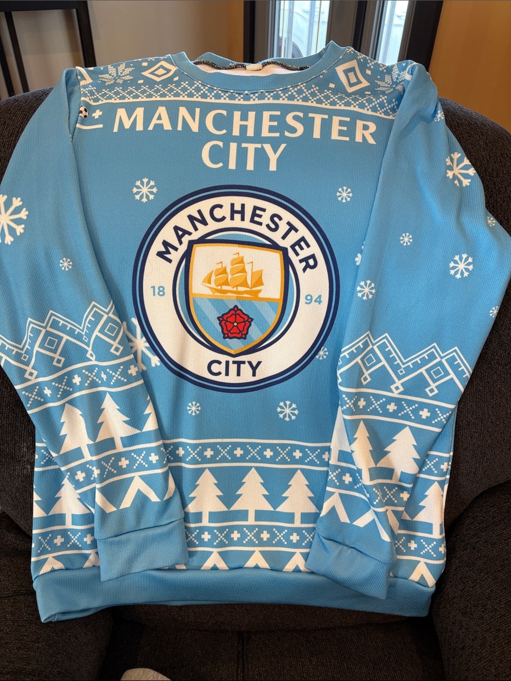 Manchester City Light Blue Holiday Sweater